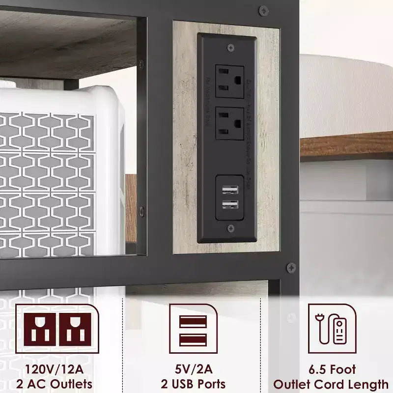 Supporto Grande per Stampante Mobile con Prese di Corrente e Porte USB – Carrello a 3 Ripiani con Ruote