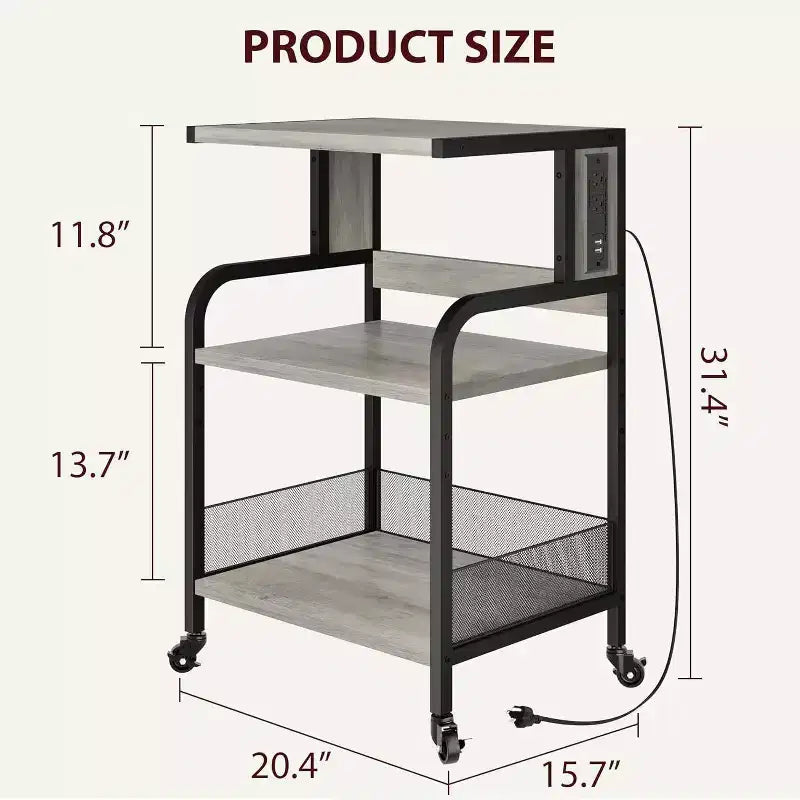 Supporto Grande per Stampante Mobile con Prese di Corrente e Porte USB – Carrello a 3 Ripiani con Ruote