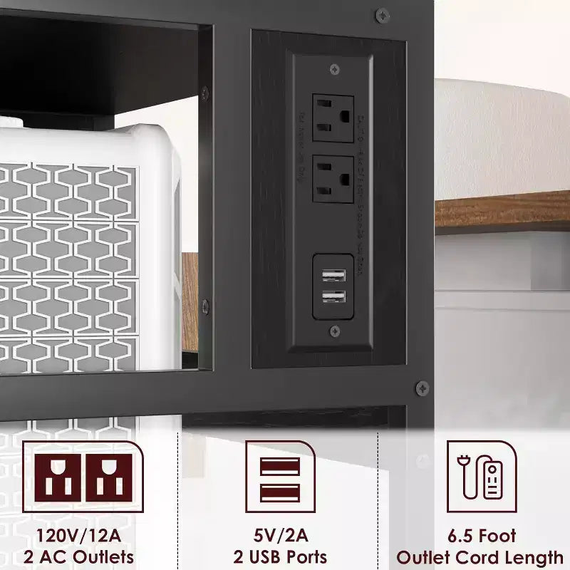 Supporto Grande per Stampante Mobile con Prese di Corrente e Porte USB – Carrello a 3 Ripiani con Ruote