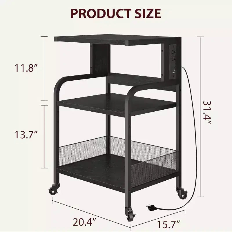 Supporto Grande per Stampante Mobile con Prese di Corrente e Porte USB – Carrello a 3 Ripiani con Ruote