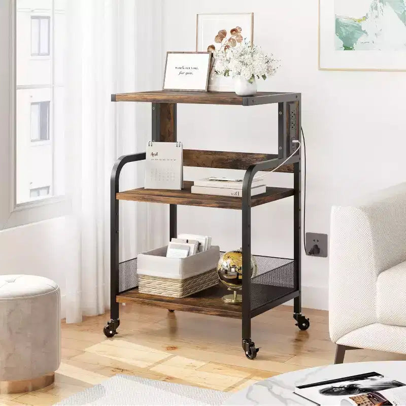 Supporto Grande per Stampante Mobile con Prese di Corrente e Porte USB – Carrello a 3 Ripiani con Ruote