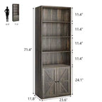 Libreria a colonna in stile rustico con ante, altezza 181 cm, profondità 30 cm, scaffale espositivo portaoggetti, libreria industriale in legno a 6 ripiani per soggiorno