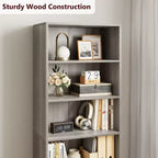 Libreria a colonna in stile rustico con ante, altezza 181 cm, profondità 30 cm, scaffale espositivo portaoggetti, libreria industriale in legno a 6 ripiani per soggiorno