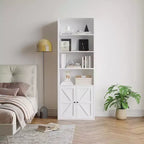 Libreria a colonna in stile rustico con ante, altezza 181 cm, profondità 30 cm, scaffale espositivo portaoggetti, libreria industriale in legno a 6 ripiani per soggiorno