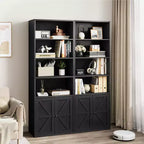 Libreria a colonna in stile rustico con ante, altezza 181 cm, profondità 30 cm, scaffale espositivo portaoggetti, libreria industriale in legno a 6 ripiani per soggiorno