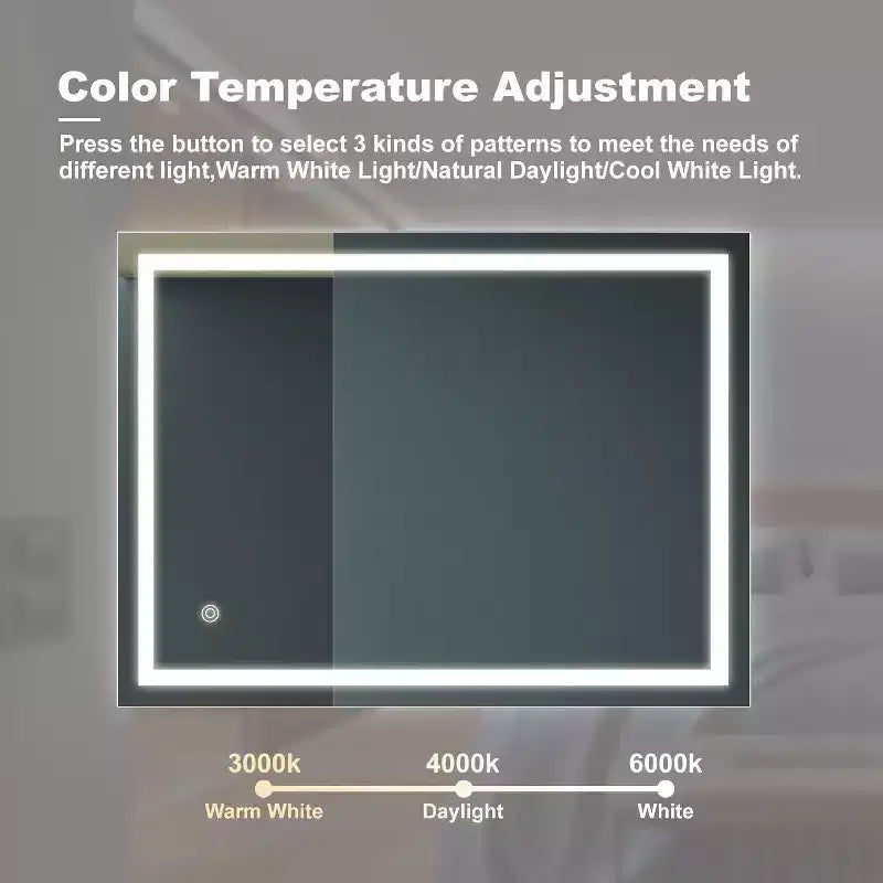 Specchio da bagno 32x24" con dimmer tattile a 3 colori, antiappannamento e impermeabile