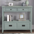 Console da tavolo in stile rustico da 91 cm con 4 cassetti, credenza verde con ripiano portaoggetti, tavolino da divano per ingresso, corridoio, design rustico