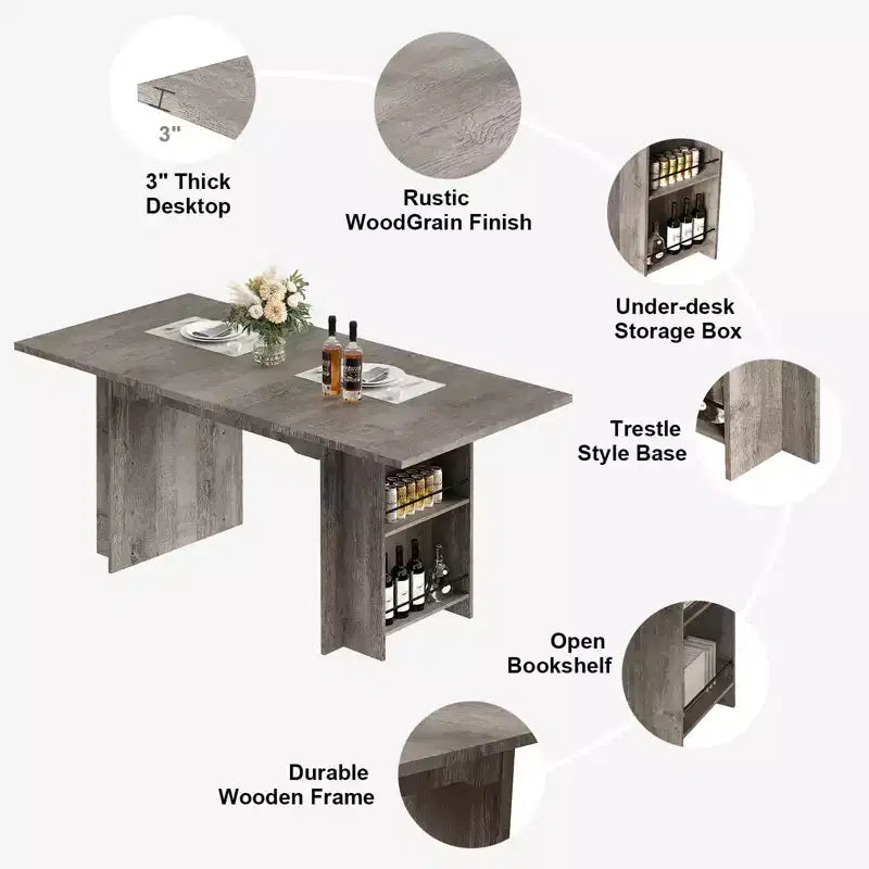 Tavolo da pranzo da 160 cm con 4 ripiani – Per 4-6 persone, ampio ripiano in legno