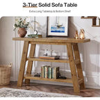 Consolle da 47" in legno massello con 3 ripiani – Tavolo d'ingresso stretto stile rustico