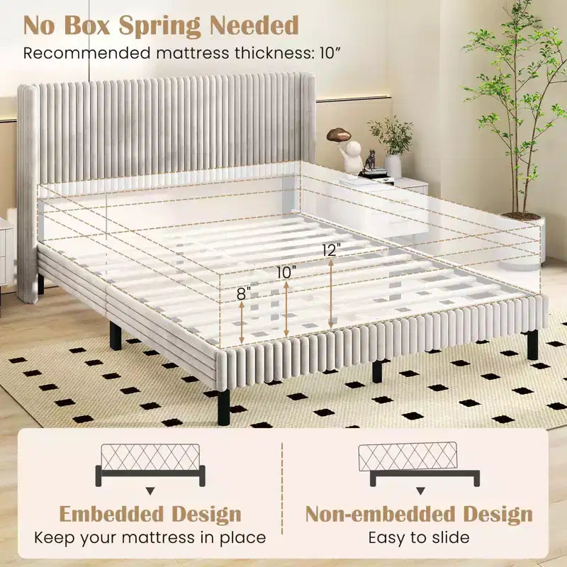 Letto Matrimoniale in Velluto con Testiera Wingback – Nessuna Rete a Molle Necessaria