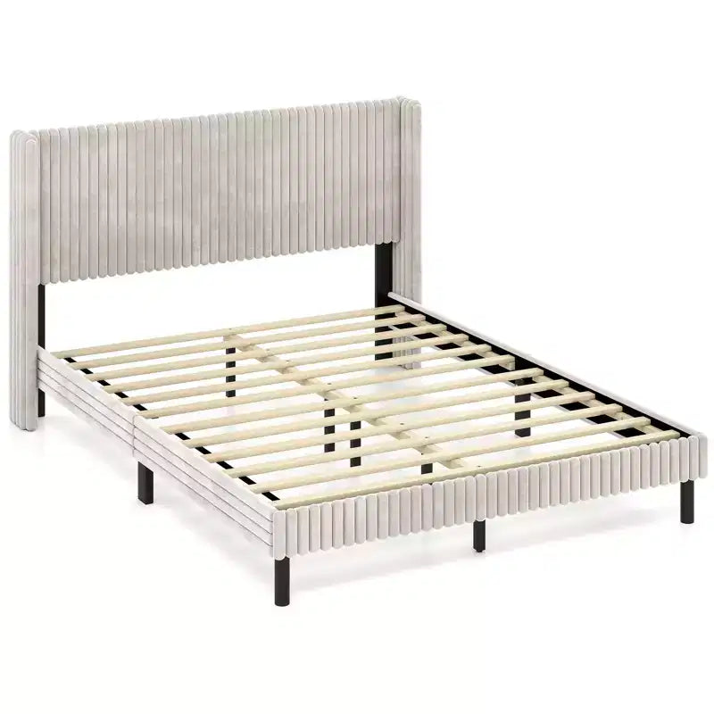 Letto Matrimoniale in Velluto con Testiera Wingback – Nessuna Rete a Molle Necessaria