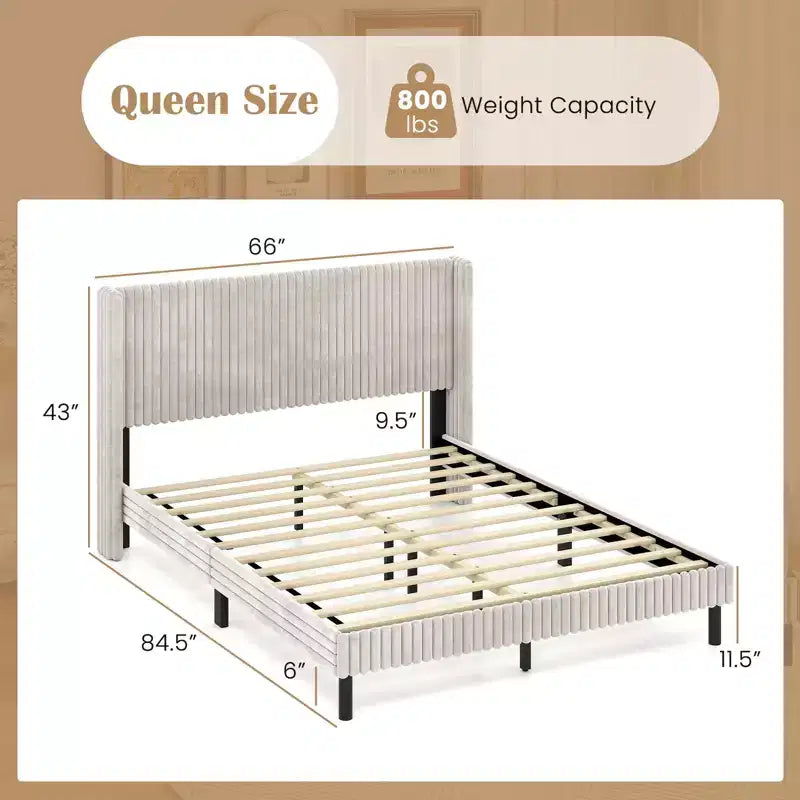 Letto Matrimoniale in Velluto con Testiera Wingback – Nessuna Rete a Molle Necessaria