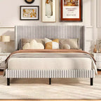 Letto Matrimoniale in Velluto con Testiera Wingback – Nessuna Rete a Molle Necessaria