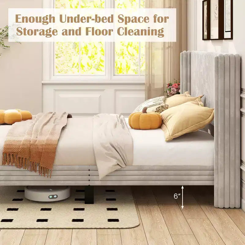 Letto Matrimoniale in Velluto con Testiera Wingback – Nessuna Rete a Molle Necessaria