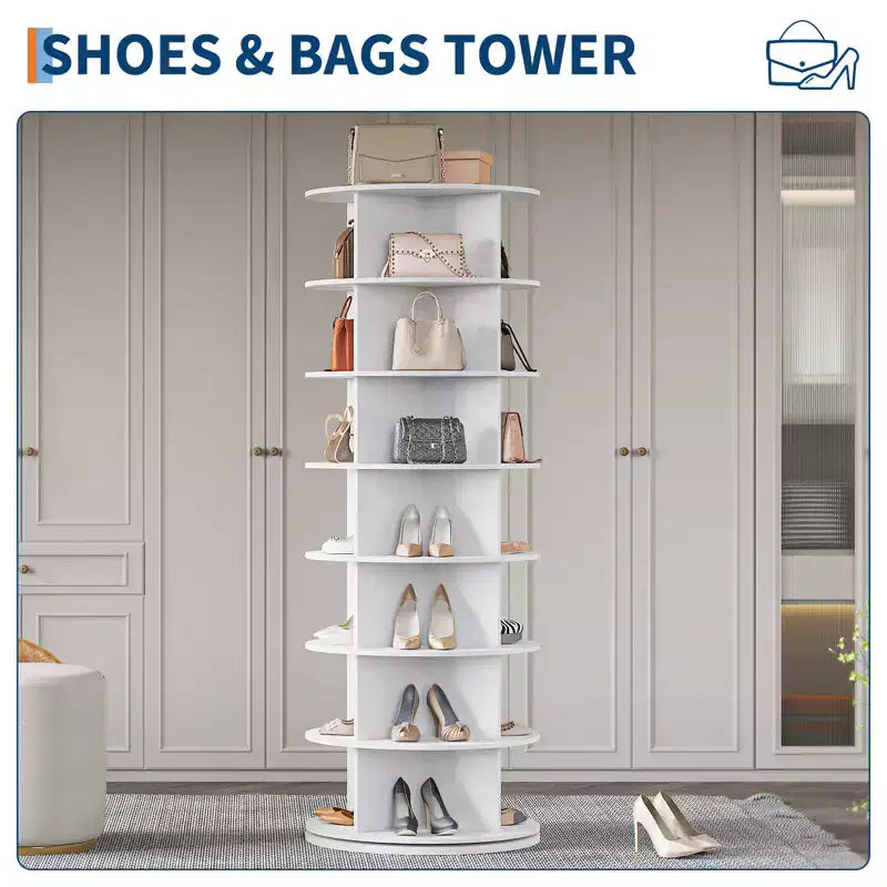 Scarpiera a torre rotante a 7 livelli, espositore verticale girevole per scarpe, scarpiera a carosello rotonda, rotazione a 360°