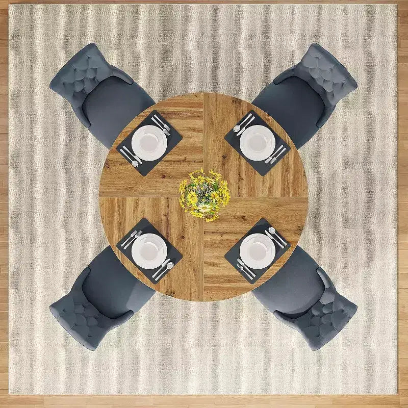 Tavolo da pranzo grande rotondo in legno stile rustico con base a croce