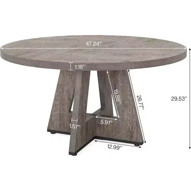 Tavolo da pranzo grande rotondo in legno stile rustico con base a croce