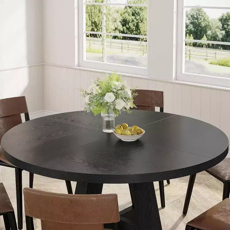 Tavolo da pranzo grande rotondo in legno stile rustico con base a croce