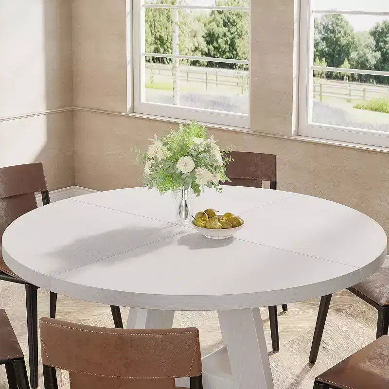 Tavolo da pranzo grande rotondo in legno stile rustico con base a croce