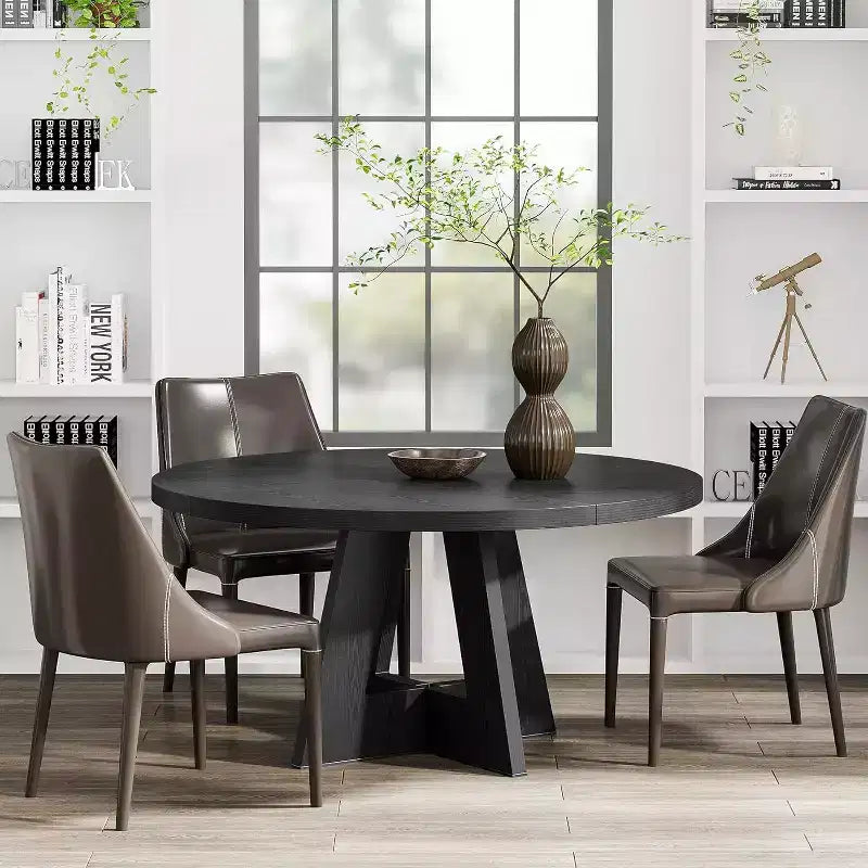 Tavolo da pranzo grande rotondo in legno stile rustico con base a croce