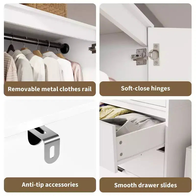 Armadio guardaroba in rattan con 3 cassetti – Contenitore bohémien per camera da letto
