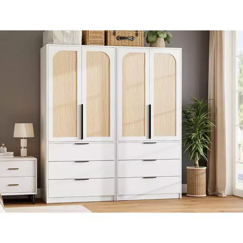 Armadio guardaroba in rattan con 3 cassetti – Contenitore bohémien per camera da letto