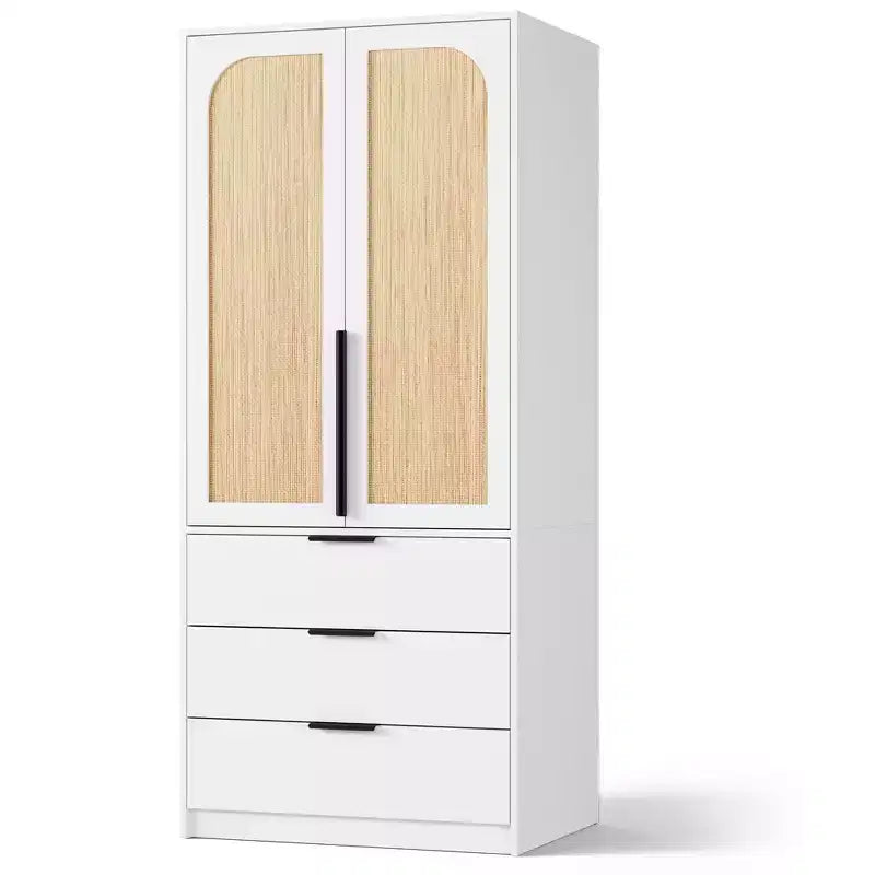 Armadio guardaroba in rattan con 3 cassetti – Contenitore bohémien per camera da letto