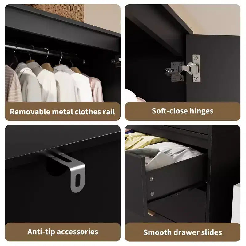 Armadio guardaroba in rattan con 3 cassetti – Contenitore bohémien per camera da letto