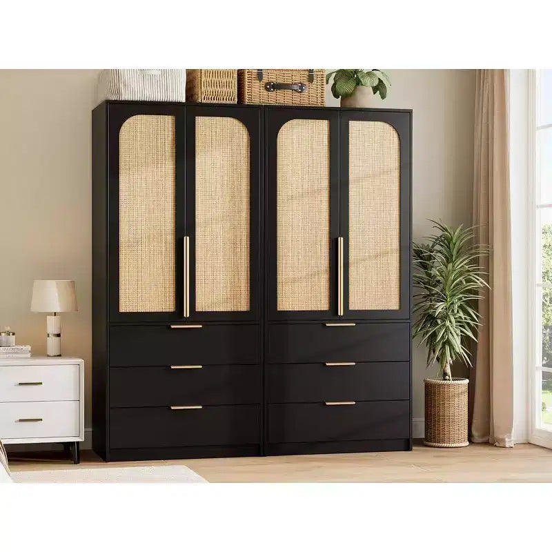 Armadio guardaroba in rattan con 3 cassetti – Contenitore bohémien per camera da letto