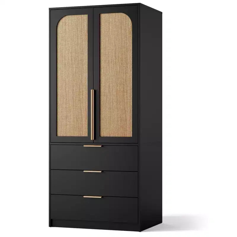 Armadio guardaroba in rattan con 3 cassetti – Contenitore bohémien per camera da letto