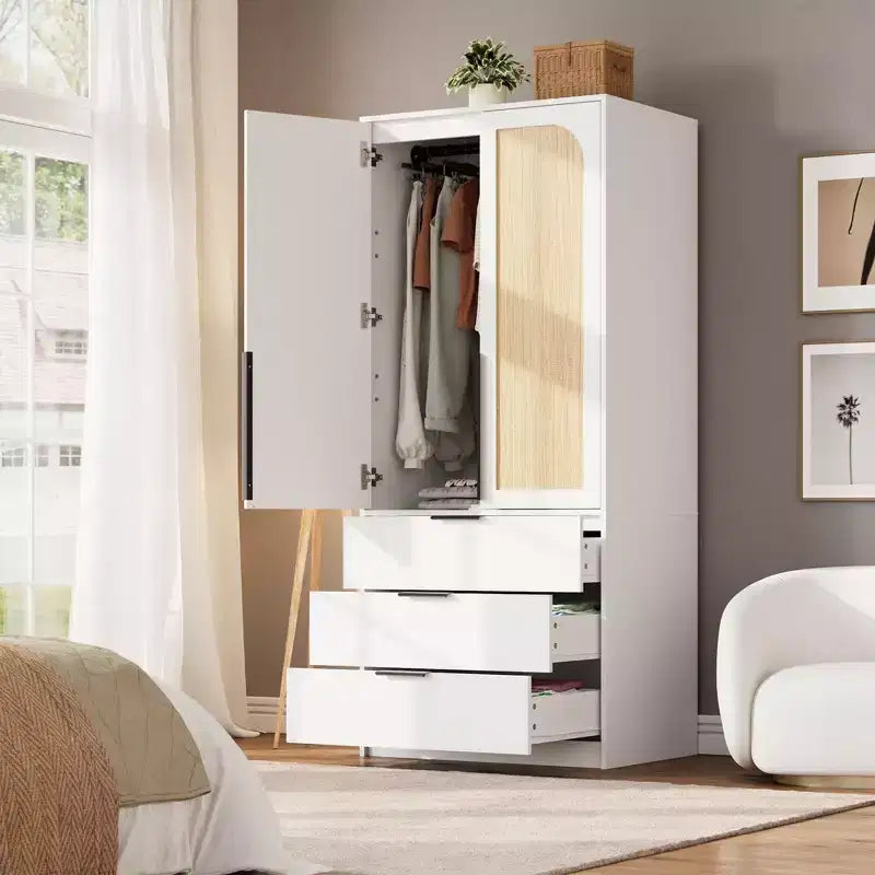 Armadio guardaroba in rattan con 3 cassetti – Contenitore bohémien per camera da letto