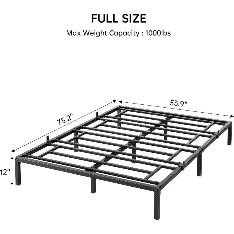 Telaio letto a piattaforma 6/12 TWIN/Full in metallo, supporto a doghe in acciaio resistente, senza rumore, spazio di archiviazione