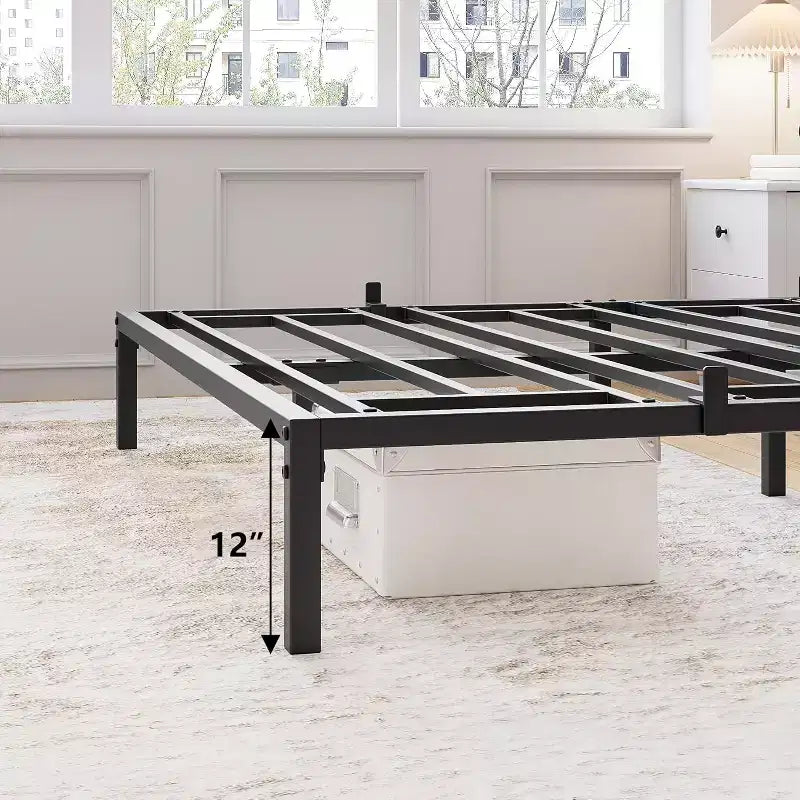 Telaio letto a piattaforma 6/12 TWIN/Full in metallo, supporto a doghe in acciaio resistente, senza rumore, spazio di archiviazione