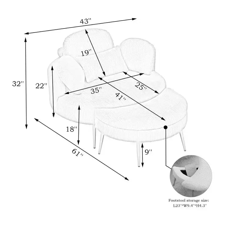 Divano letto chaise longue piccolo con poggiapiedi contenitore mobile