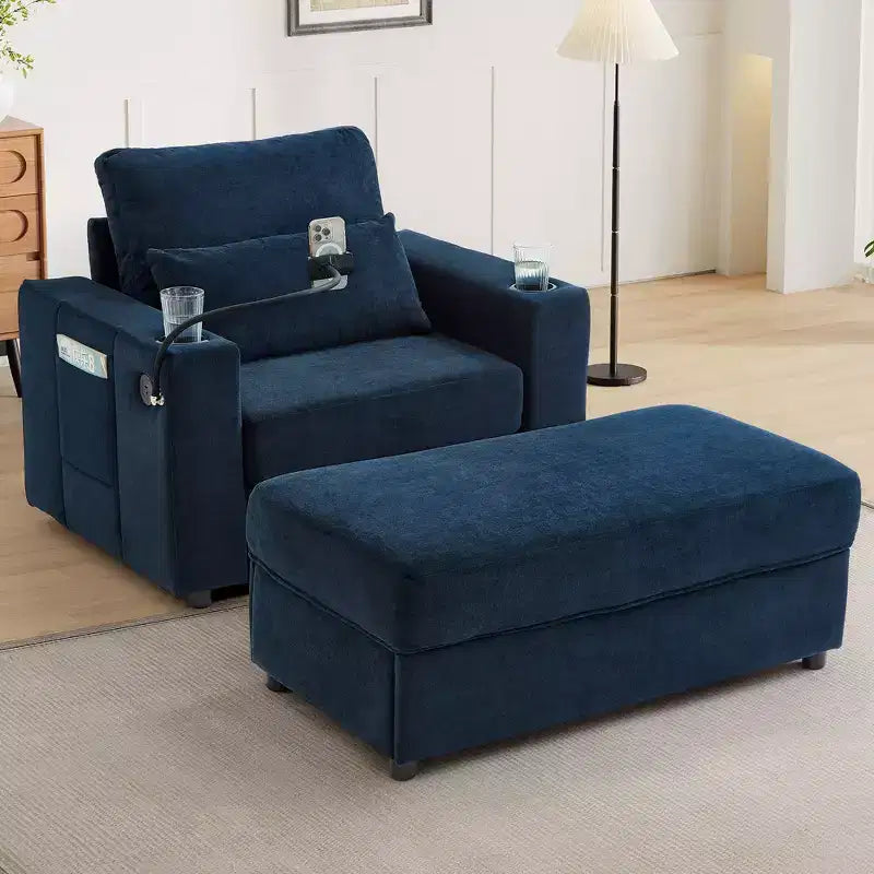 Divano Letto Moderno Chaise Longue con Ottomana Mobile Contenitore
