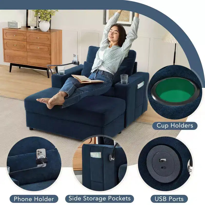 Divano Letto Moderno Chaise Longue con Ottomana Mobile Contenitore
