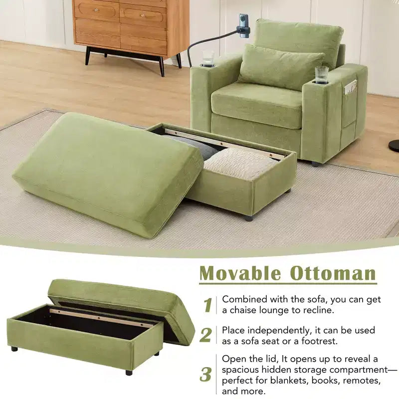Divano Letto Moderno Chaise Longue con Ottomana Mobile Contenitore