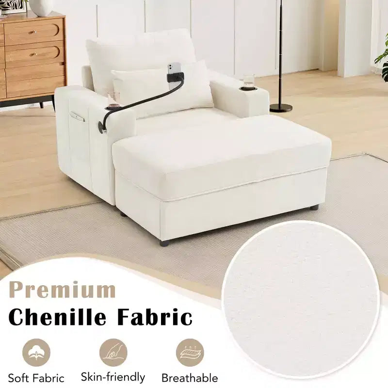 Divano Letto Moderno Chaise Longue con Ottomana Mobile Contenitore