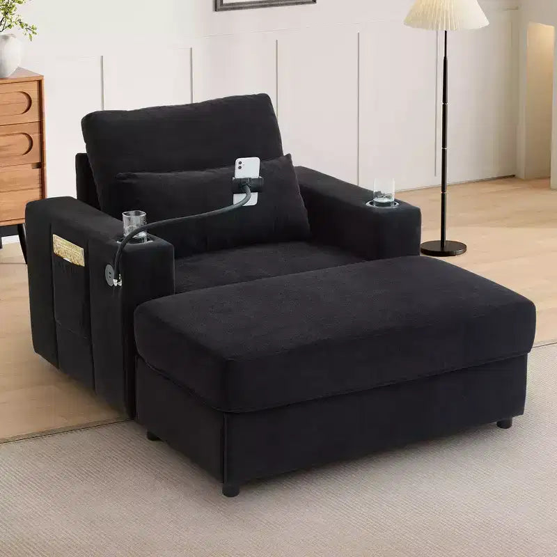 Divano Letto Moderno Chaise Longue con Ottomana Mobile Contenitore