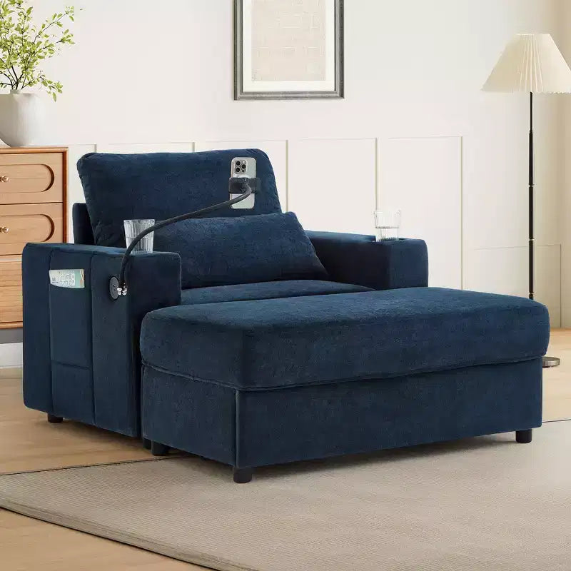 Divano Letto Moderno Chaise Longue con Ottomana Mobile Contenitore