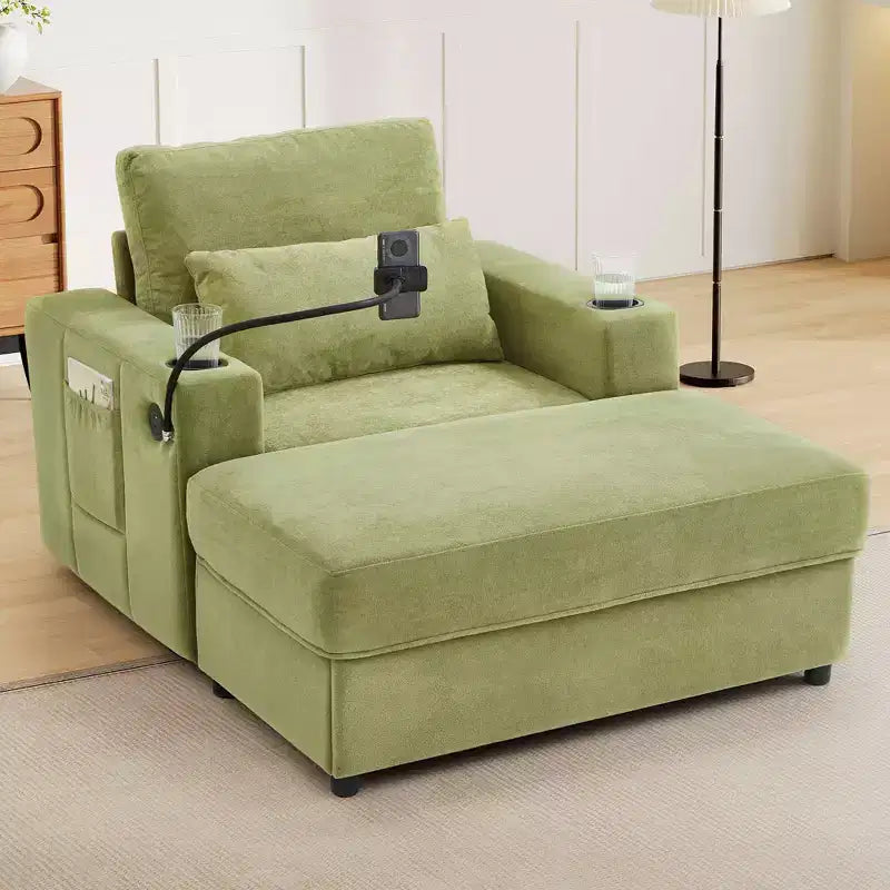 Divano Letto Moderno Chaise Longue con Ottomana Mobile Contenitore