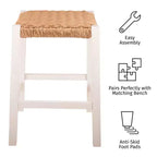 Sgabello da bar in legno da 60 cm con sedile in corda – Stile fattoria costiera