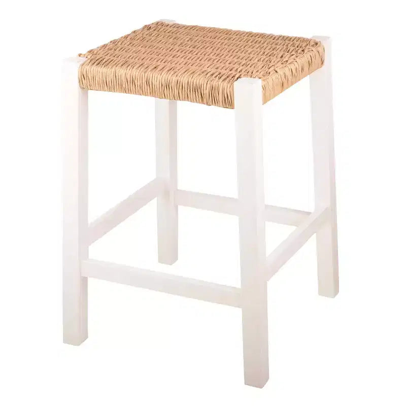Sgabello da bar in legno da 60 cm con sedile in corda – Stile fattoria costiera