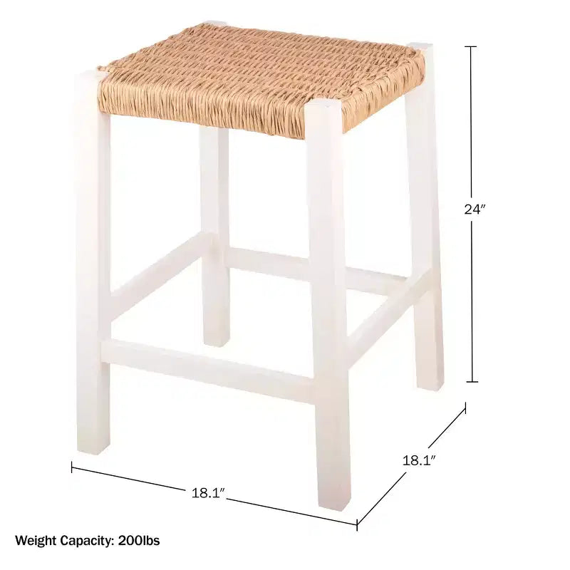 Sgabello da bar in legno da 60 cm con sedile in corda – Stile fattoria costiera
