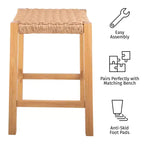 Sgabello da bar in legno da 60 cm con sedile in corda – Stile fattoria costiera