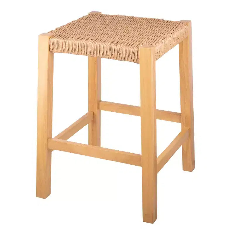 Sgabello da bar in legno da 60 cm con sedile in corda – Stile fattoria costiera