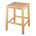 Sgabello da bar in legno da 60 cm con sedile in corda – Stile fattoria costiera