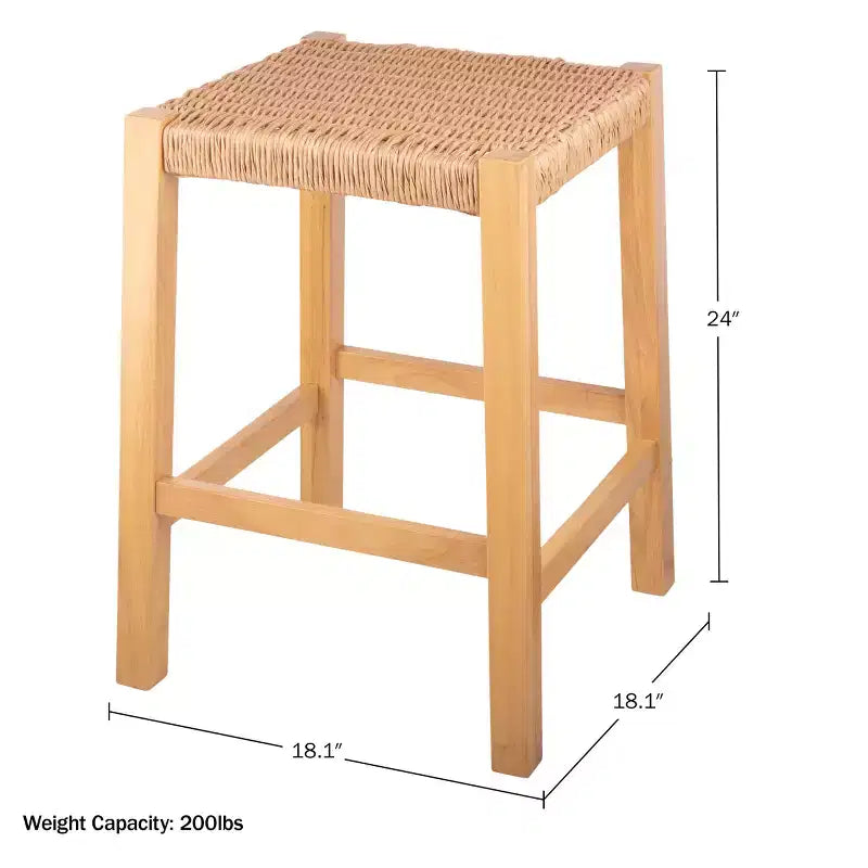 Sgabello da bar in legno da 60 cm con sedile in corda – Stile fattoria costiera