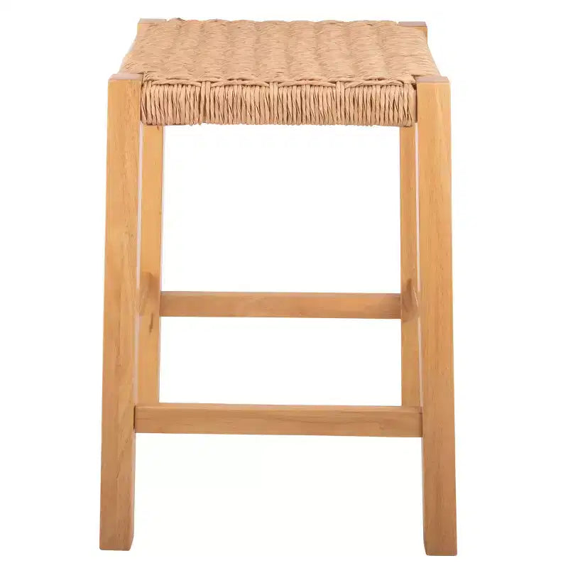 Sgabello da bar in legno da 60 cm con sedile in corda – Stile fattoria costiera