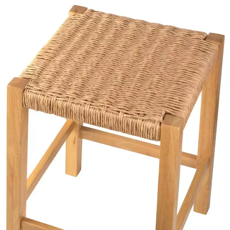 Sgabello da bar in legno da 60 cm con sedile in corda – Stile fattoria costiera